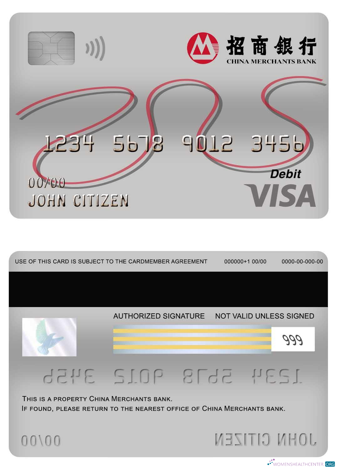 Download China Merchants bank visa debit card Photoshop template